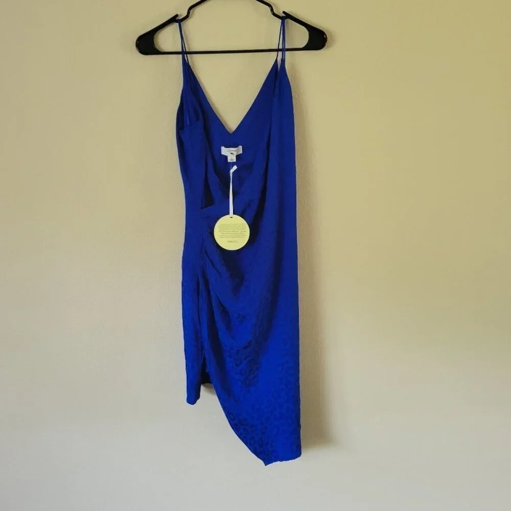 NWT CUSHNIE for Target Leopard Print Wrap Slip Dress Satin Sexy Royal Blue Sz 2 - Picture 2 of 14